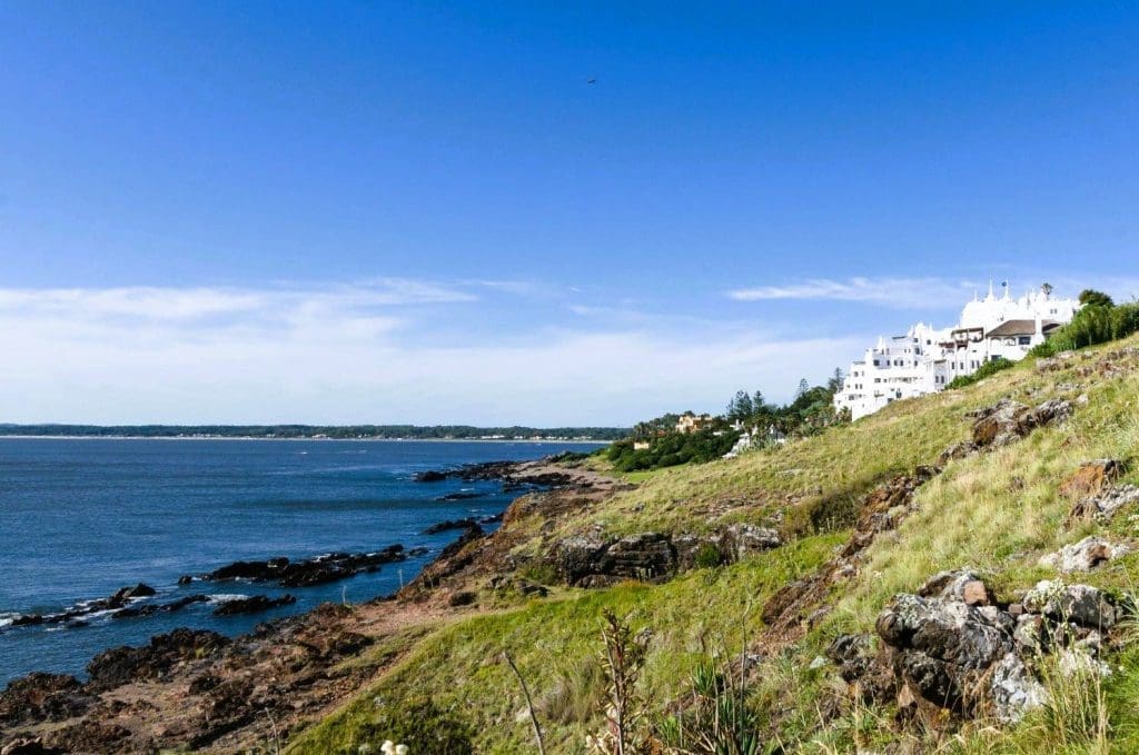 View from the renowned Casapueblo showcasing the whitewashed cement and stucco buildings near Punta Ballena